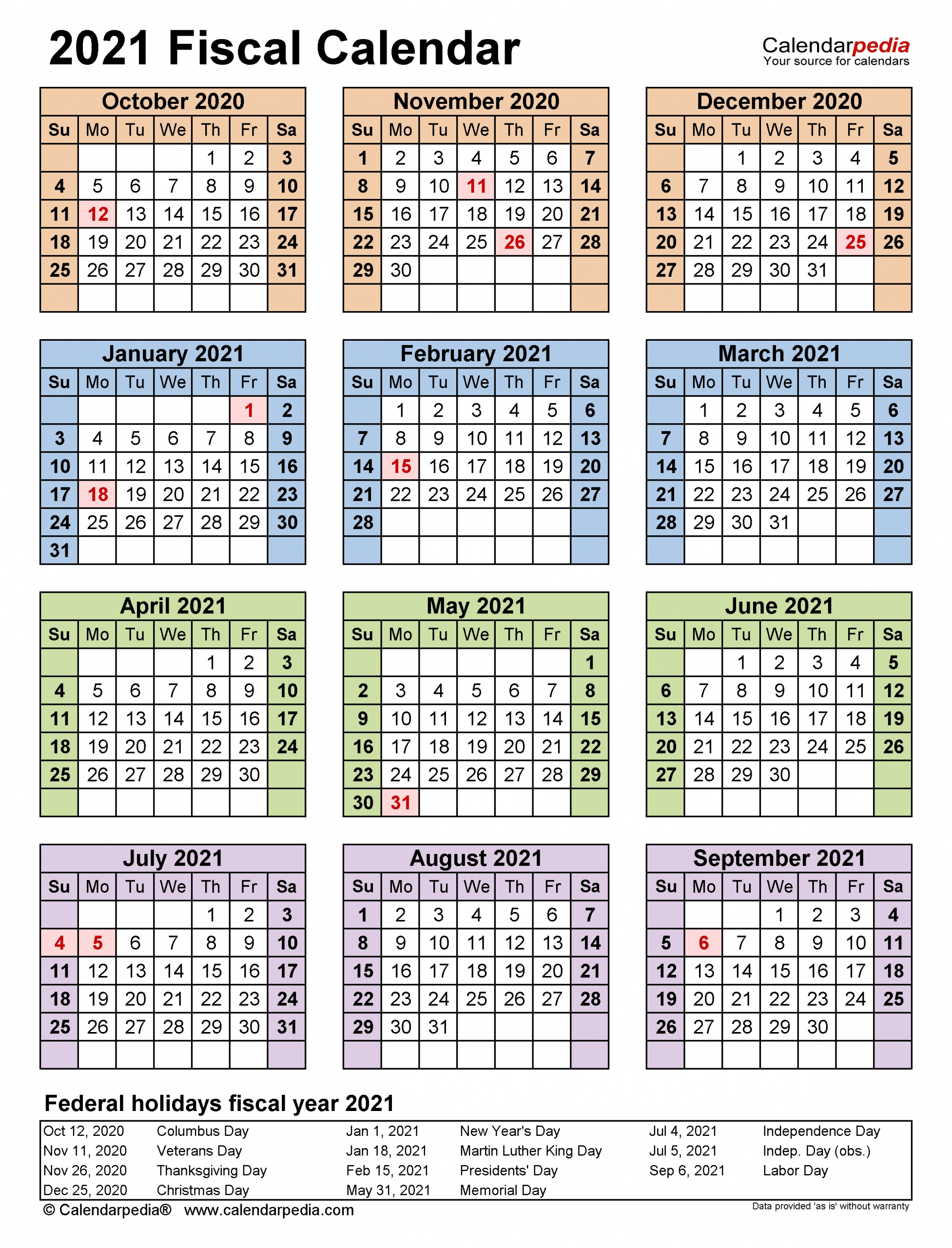 Fiscal Calendars 2021 - Free Printable Excel Templates