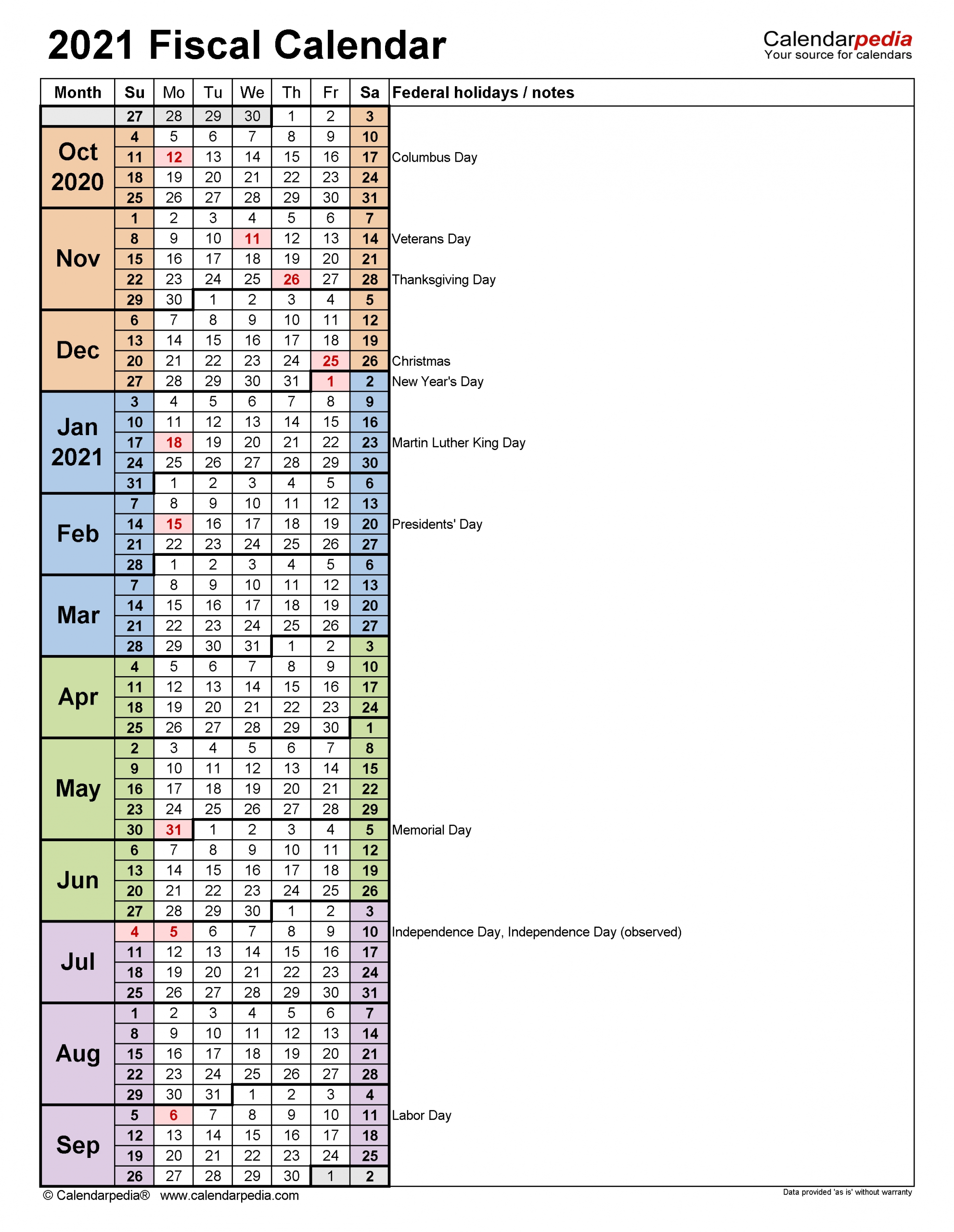 Fiscal Calendars 2021 - Free Printable Excel Templates