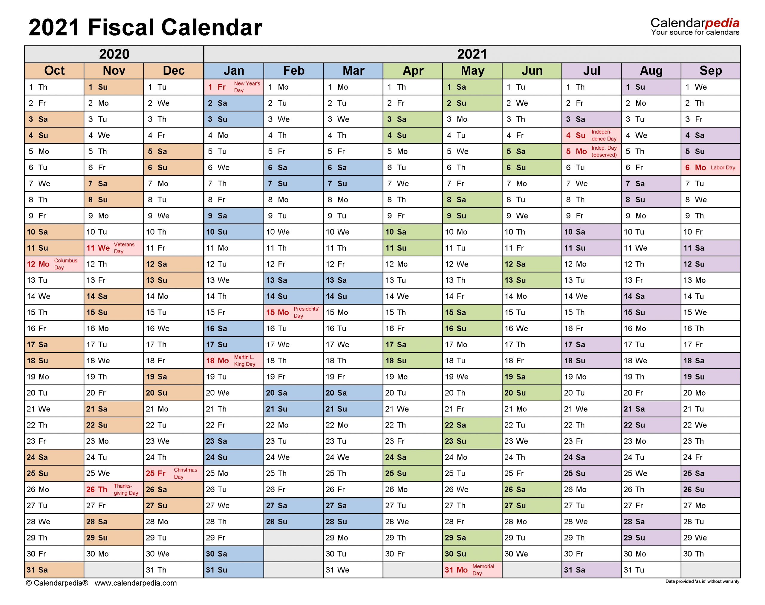 Fiscal Calendars 2021 - Free Printable Excel Templates