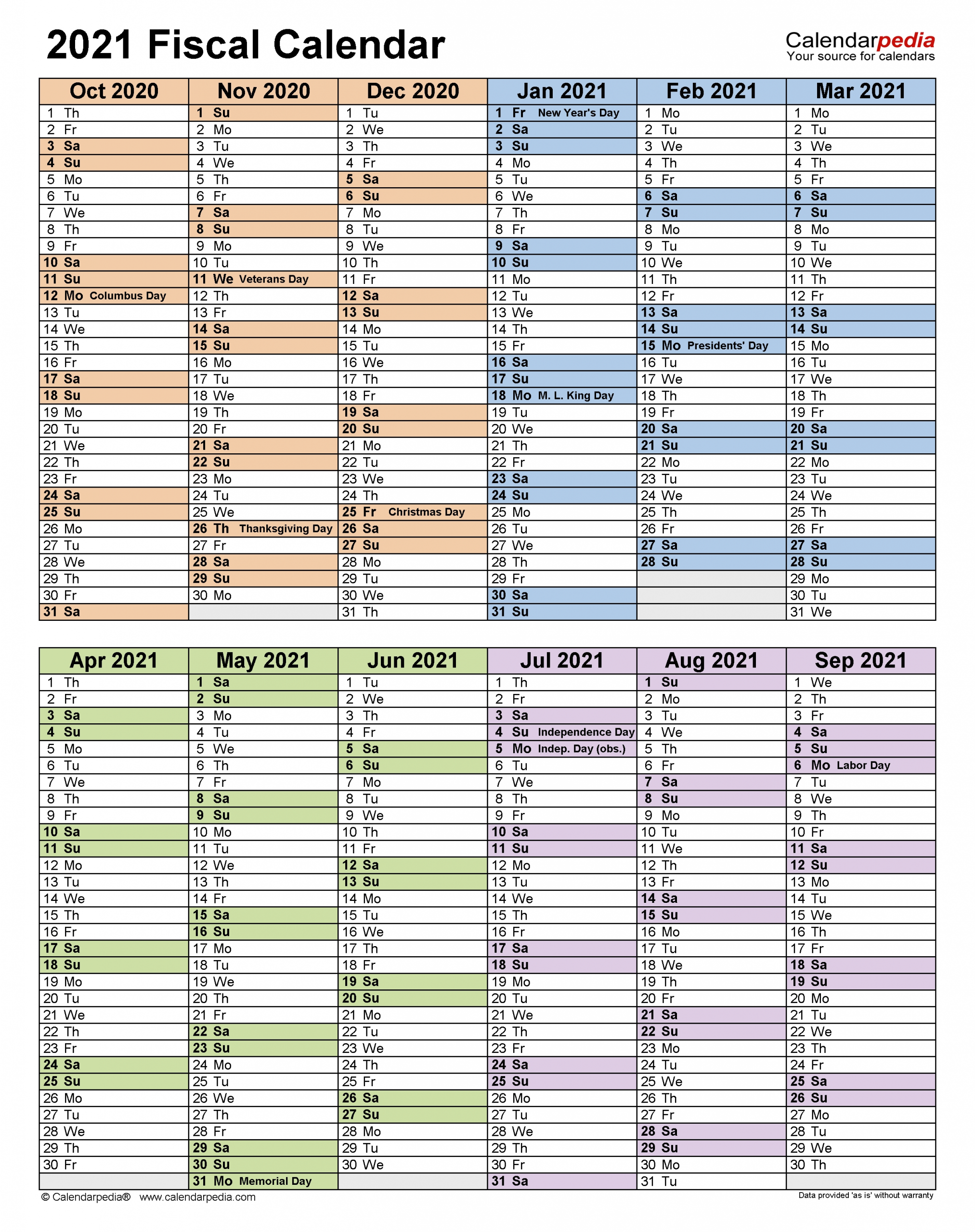 Fiscal Calendars 2021 - Free Printable Excel Templates