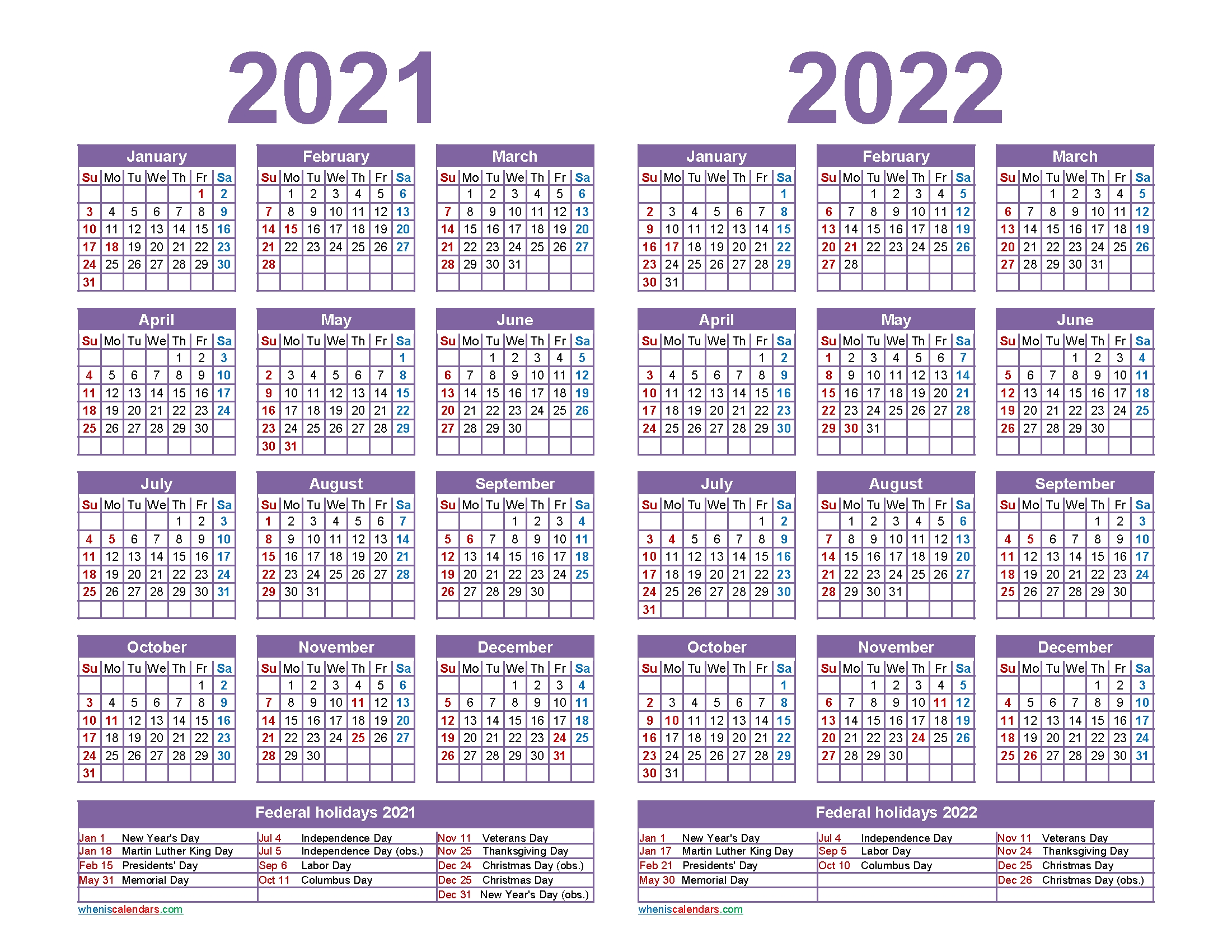 2022 mini calendar printable