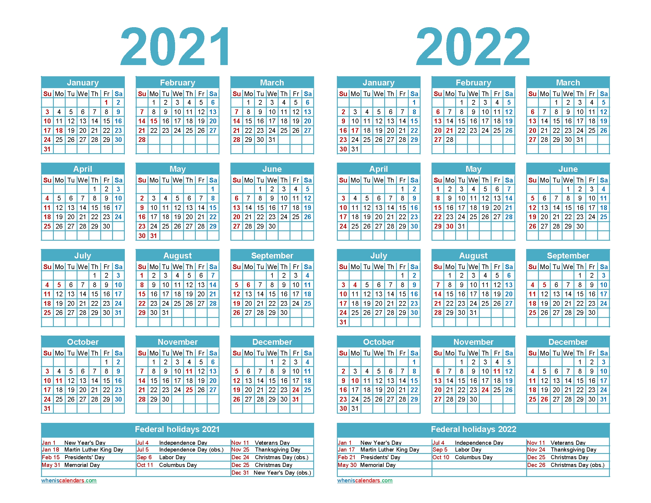 Free 2021 And 2022 Calendar Printable Word, Pdf