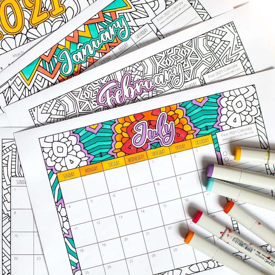 Free 2021 Printable Coloring Calendar -Sarah Renae Clark