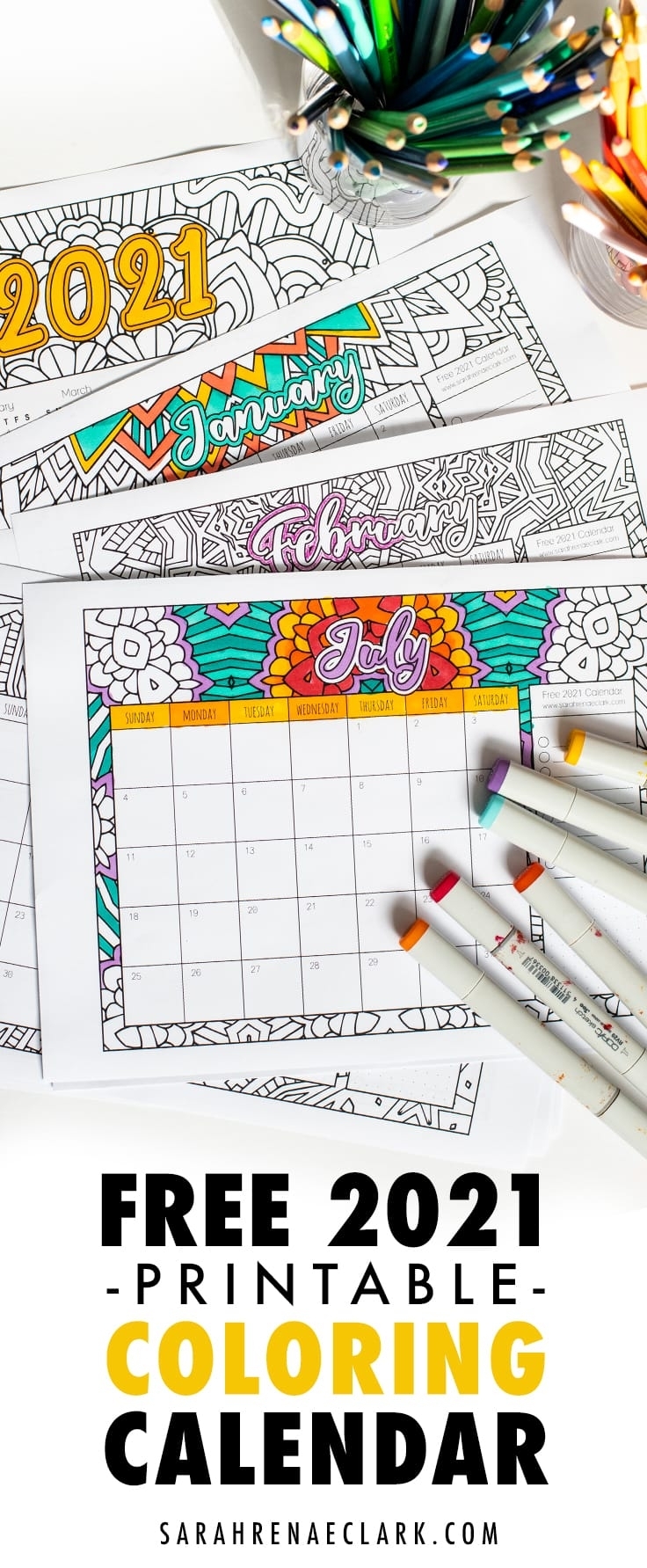 Free 2021 Printable Coloring Calendar -Sarah Renae Clark