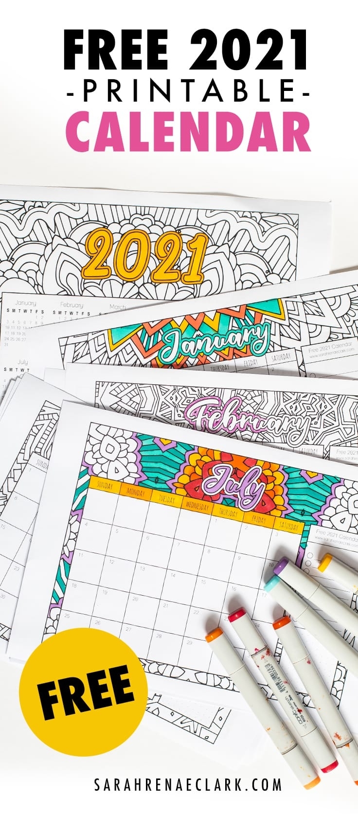 Free 2021 Printable Coloring Calendar -Sarah Renae Clark