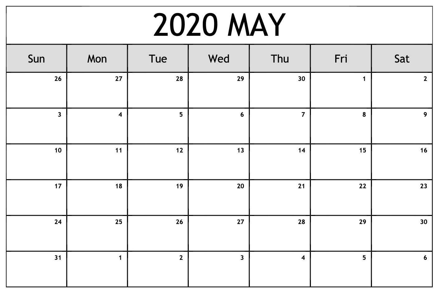 Free Calendar For May 2020 | Free Printable Calendar regarding Printable Fill In 2020 Calendar Large Print