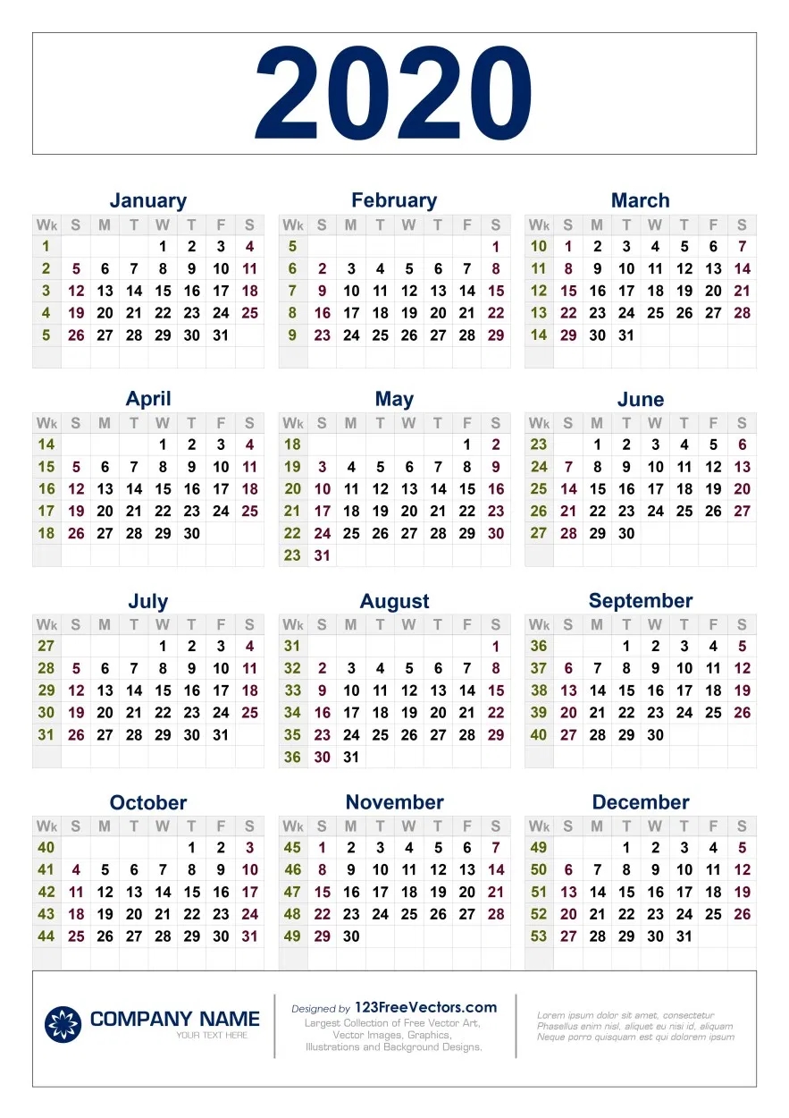 Free Download 2020 Calendar With Week Numbers In 2020 in Financial Calendare With Weeks Numbers