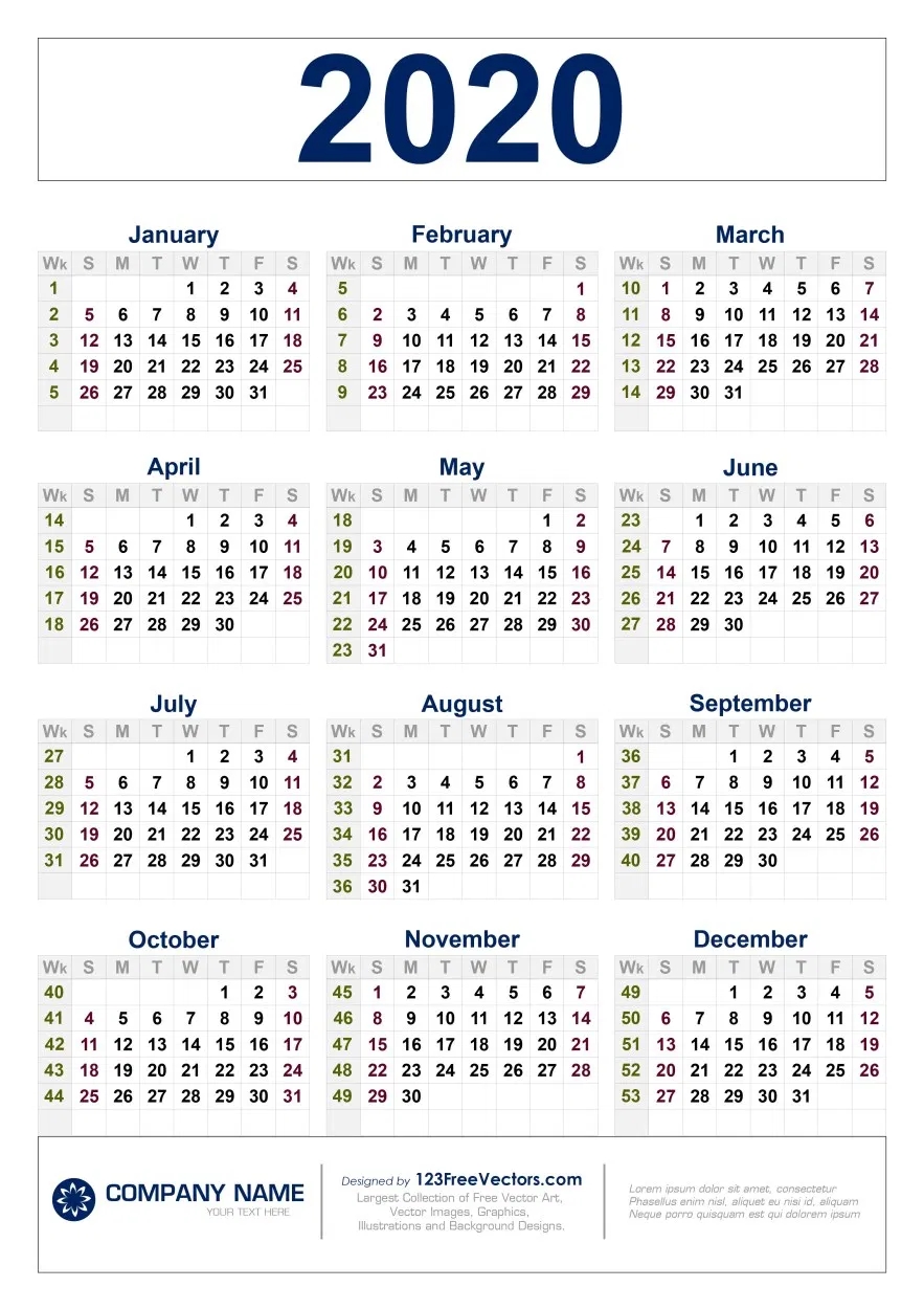Free Download 2020 Calendar With Week Numbers In 2020 with regard to Calendar For 2020 Week Wise