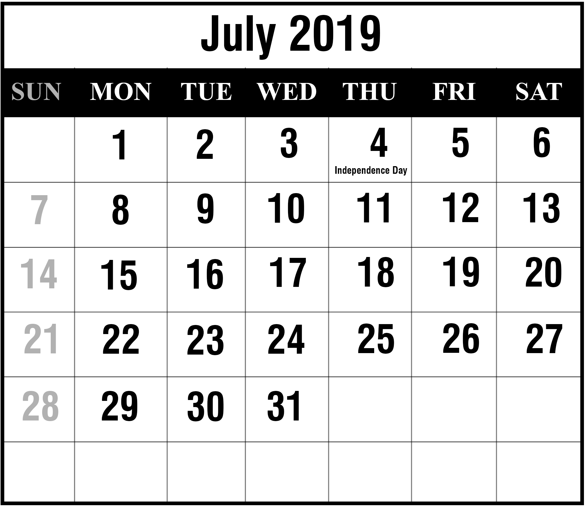 Fill In Calendar 2019 Pdf