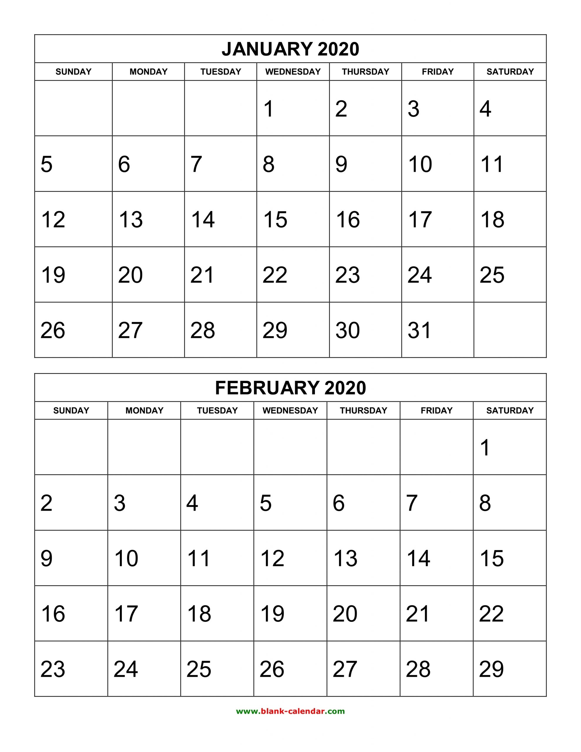 Free Download Printable Calendar 2020, 2 Months Per Page, 6 with Free Half Page 2020 Monthly Calanders