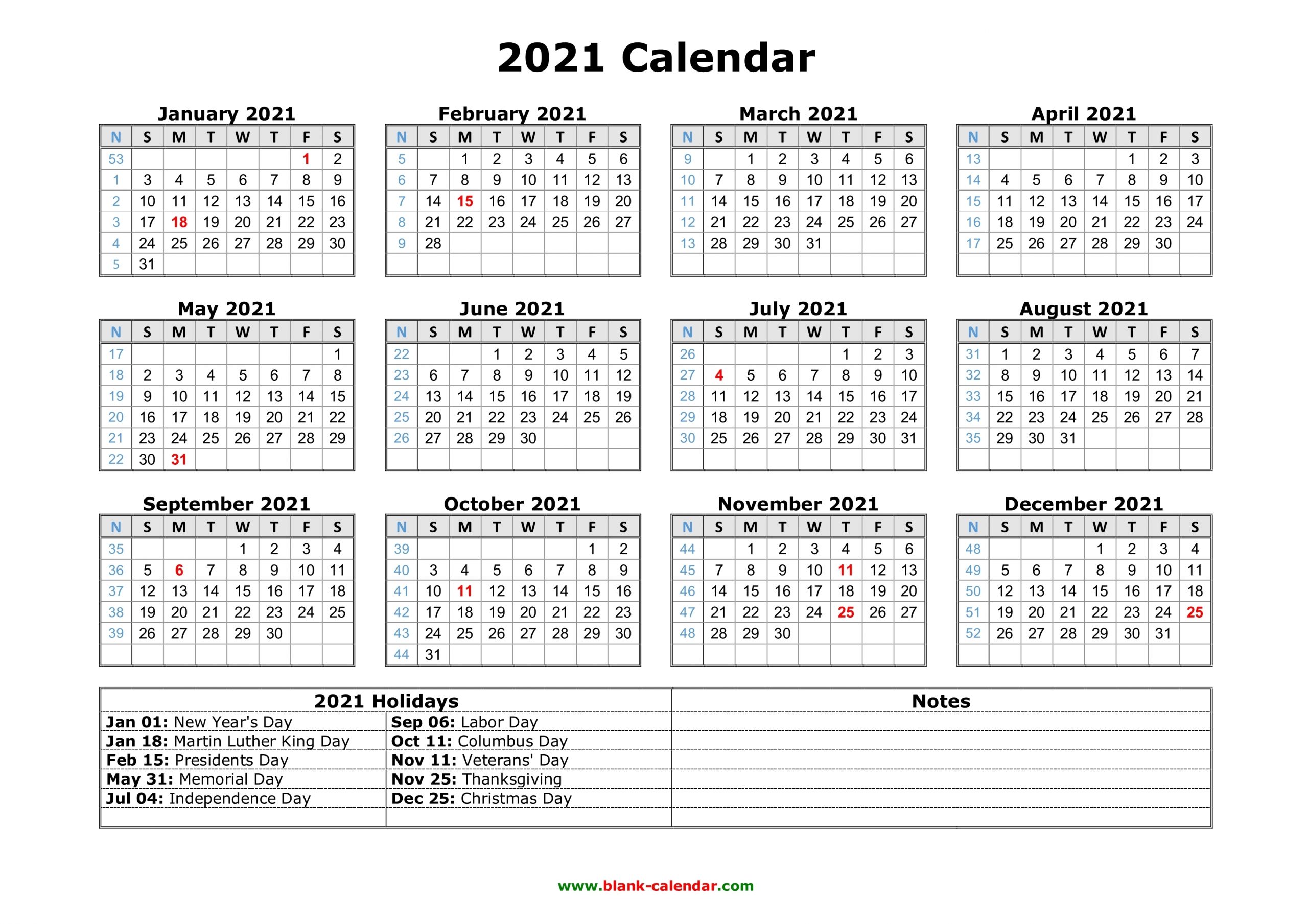 Free Download Printable Calendar 2021 With Us Federal