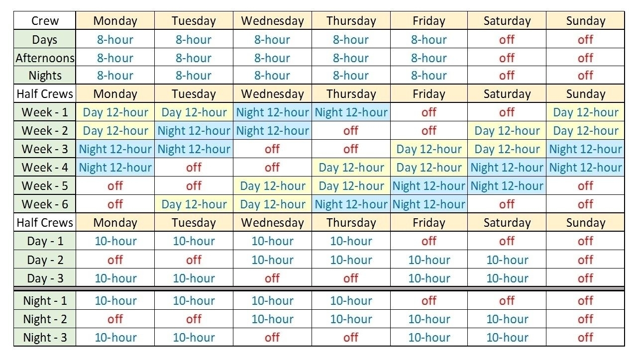 Free Excel 12 Hour Shift Schedule Template | Blank Calendar
