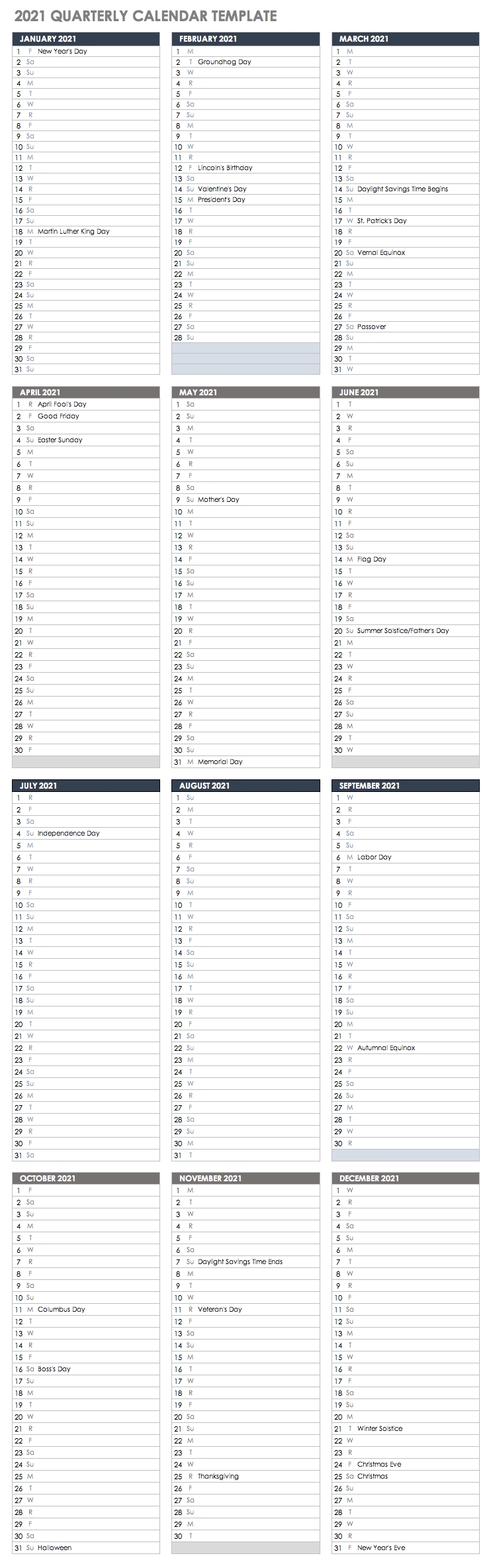 Free Excel Calendar Templates