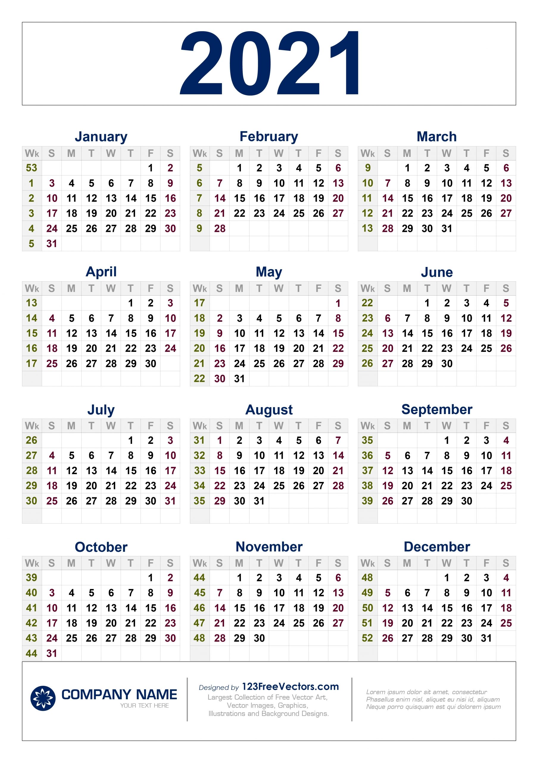 Free Free Download 2021 Calendar With Week Numbers