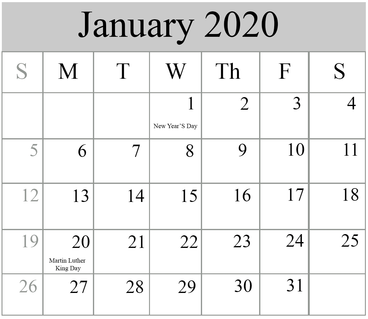 Free January 2020 Printable Calendar With Holidays throughout 2020 Calendar Free Printable Imom