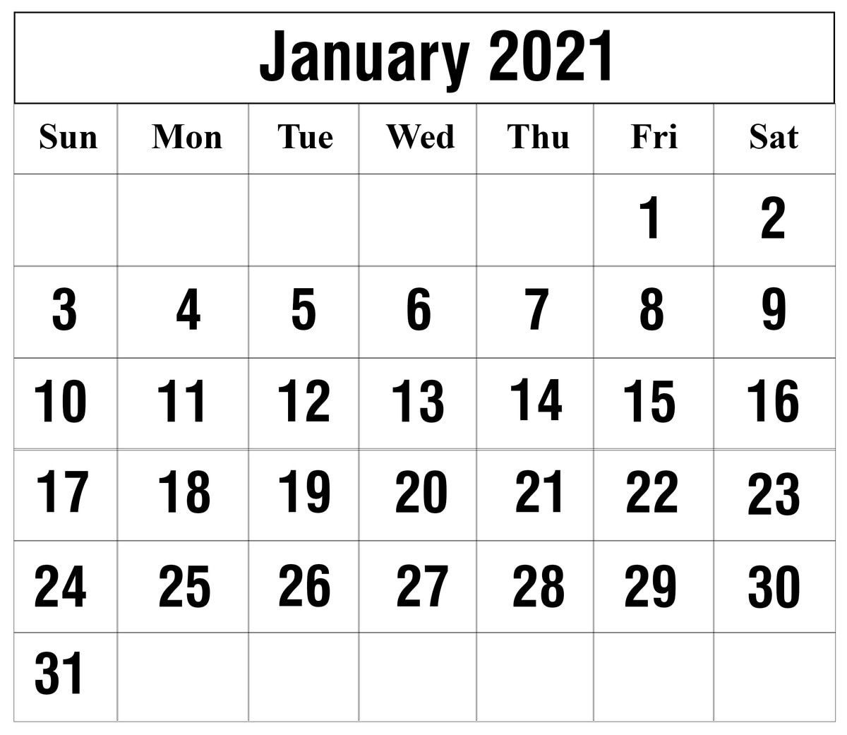 Free January 2021 Printable Calendar Template In Pdf, Excel