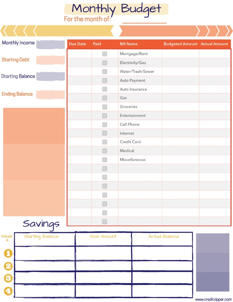 Free Monthly Budget Printable | Credit Zipper