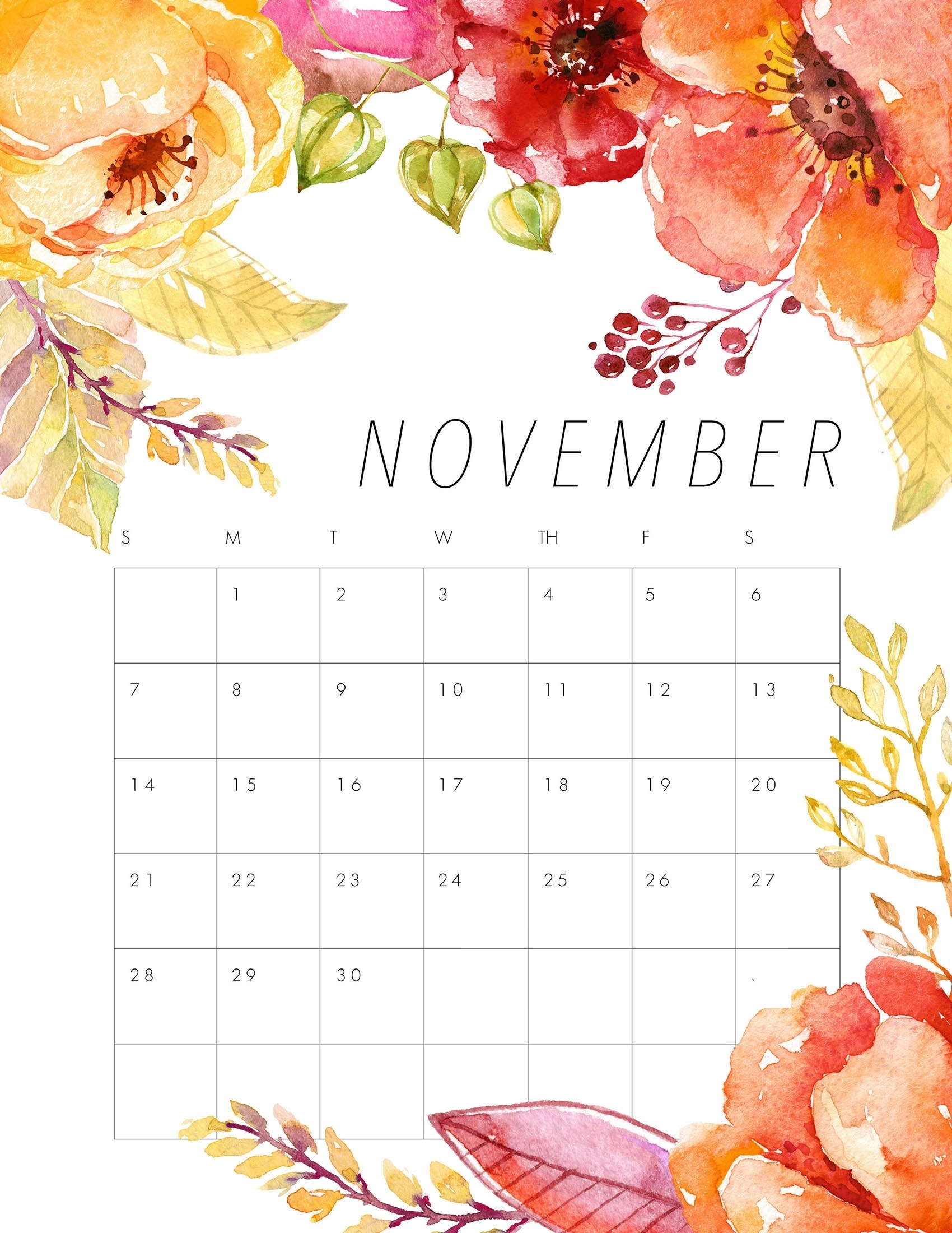 Free Printable 2021 Floral Calendar - The Cottage Market