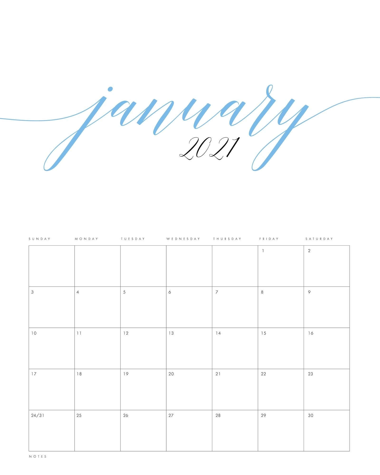 Free Printable 2021 Minimalist Color Calendar - The Cottage