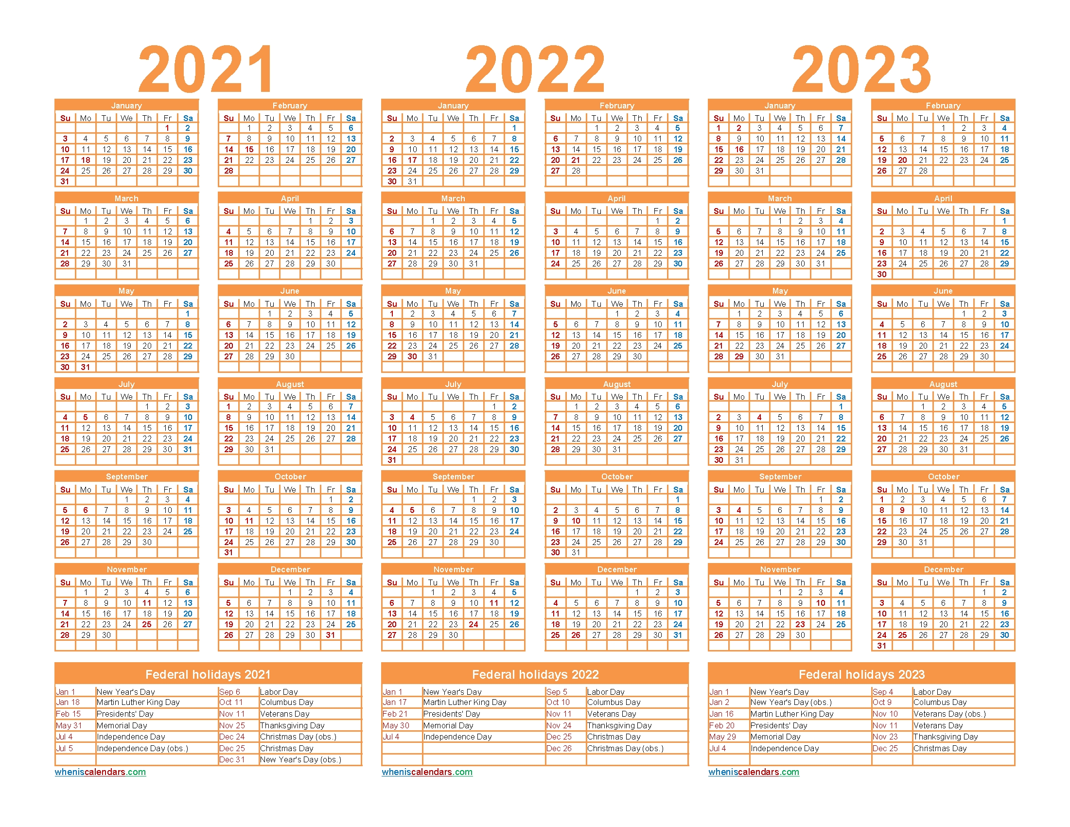 Free Printable 2021 To 2023 Calendar With Holidays
