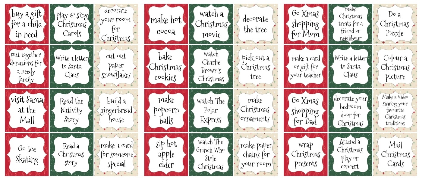 12 Days Of Christmas Advent Calendar Empty Printable Calendar Blank