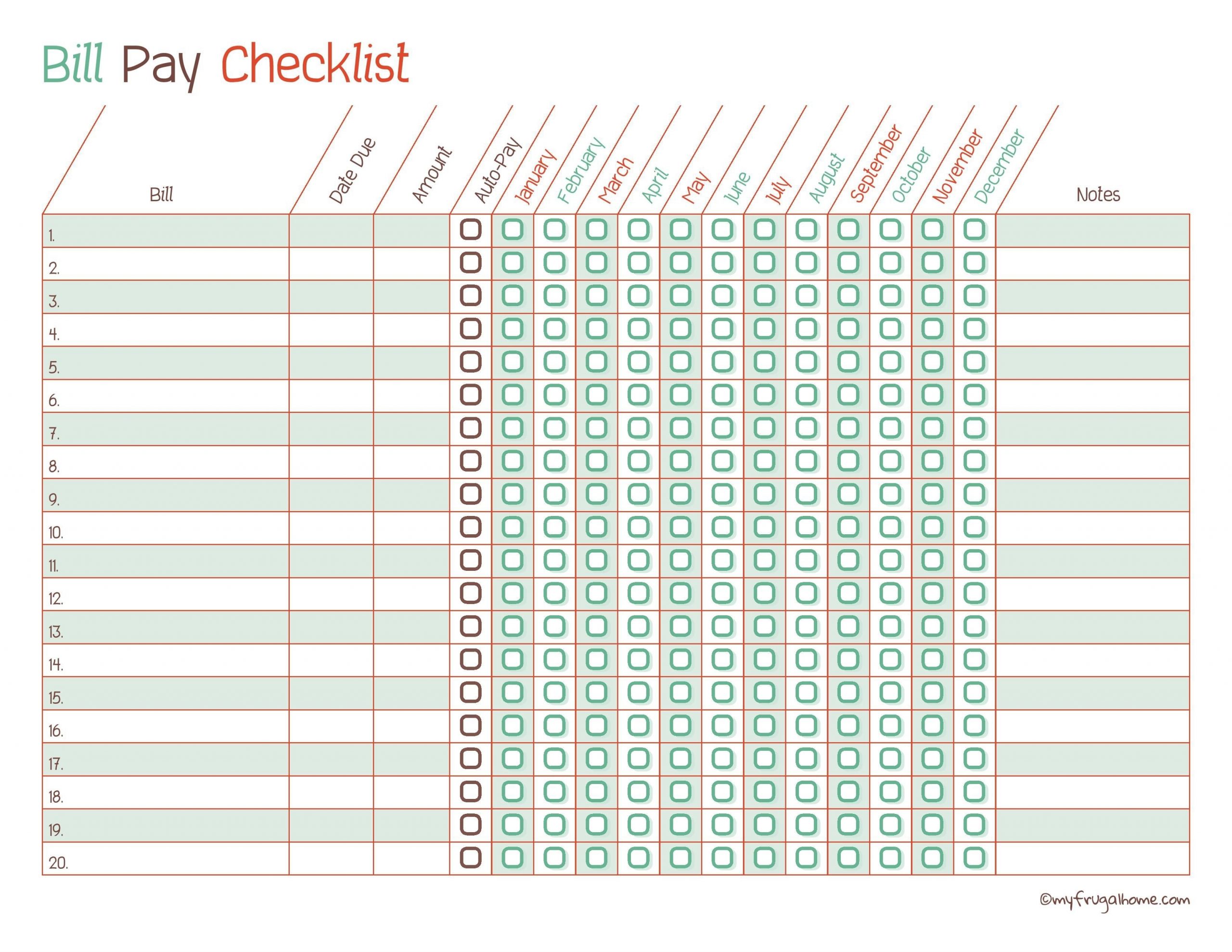 list of bills to pay every month