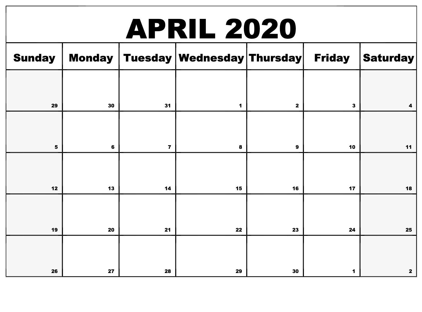 Free Printable Calendar April 2020 For Daily Schedule | Free with regard to Large Box Printable 2020 Calendar