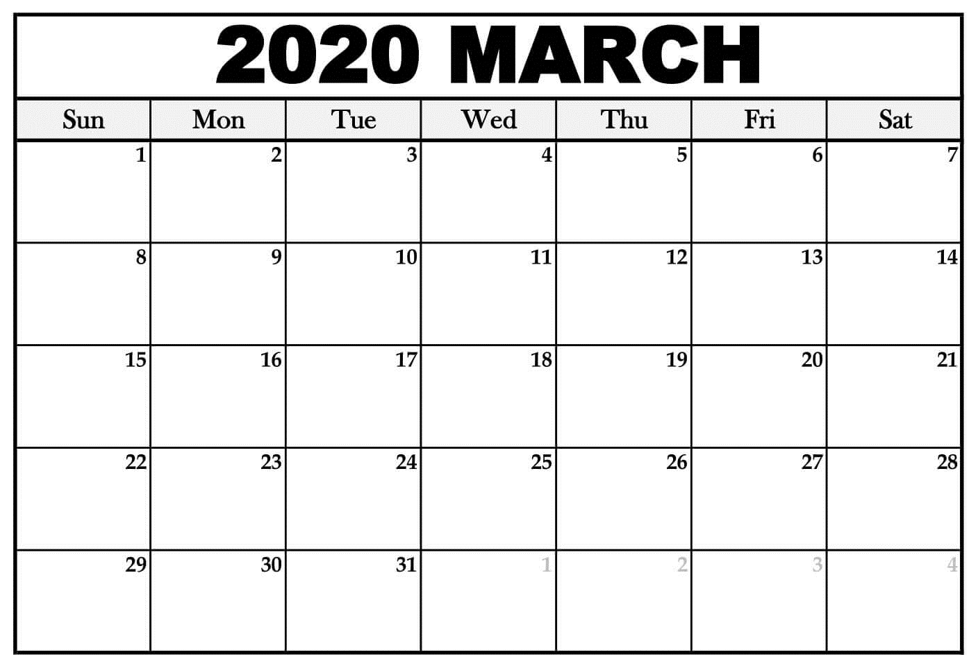 Free Printable Calendar March 2020 Large Sheet | Free inside Printable Fill In 2020 Calendar Large Print