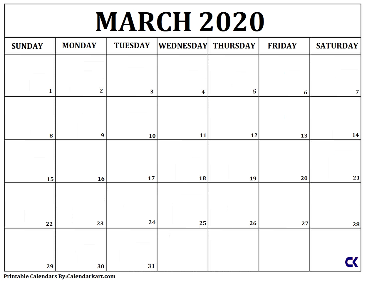 Free Printable Calendars 2020 And 2021: Monthly &amp; Yearly in Printable Calendar Large Box 2020