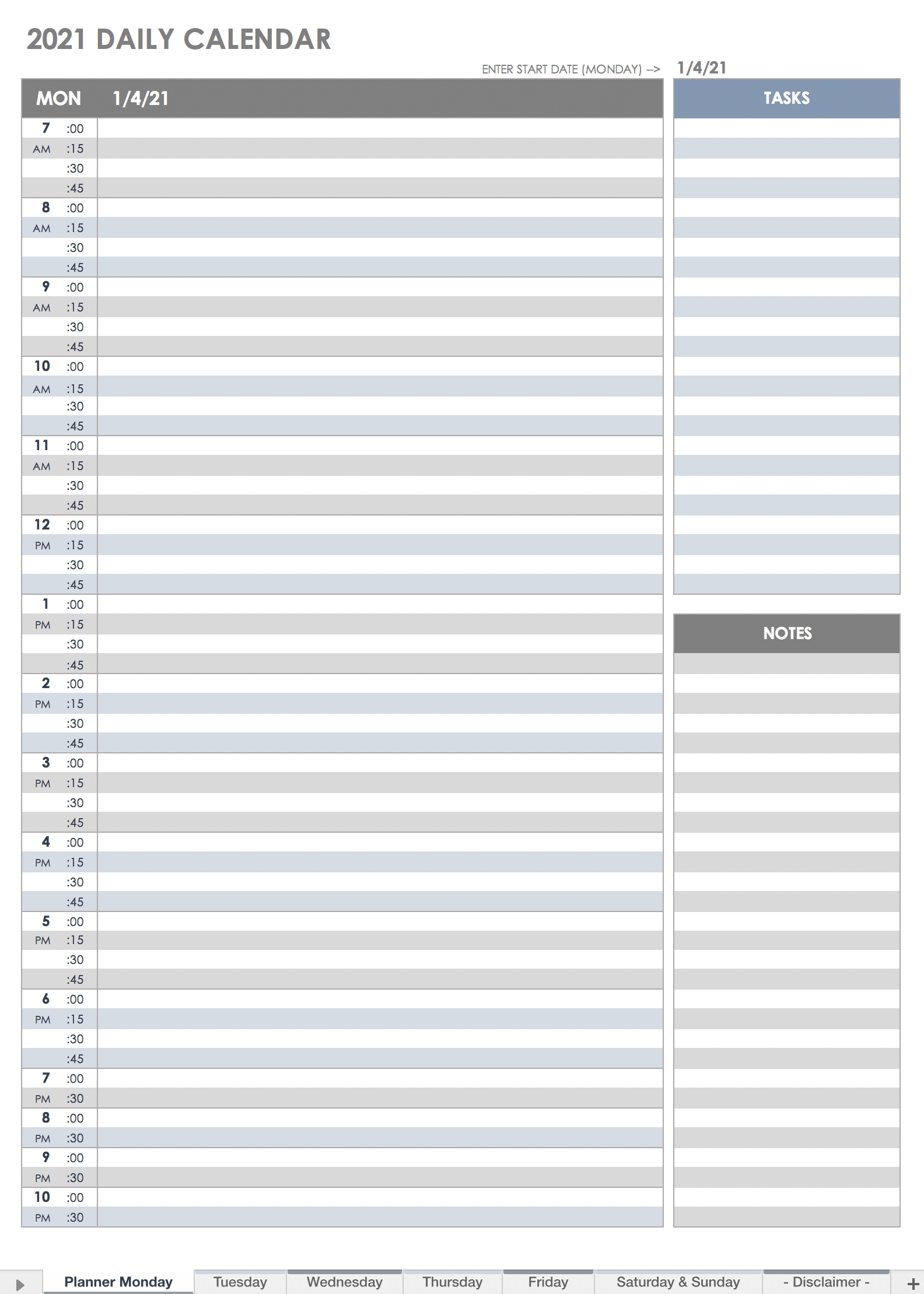 Free Printable Daily Calendar Templates | Smartsheet