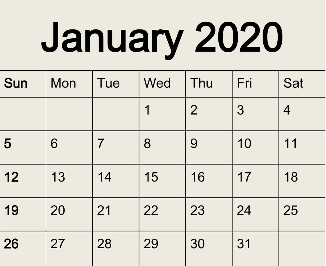 Free Printable January 2020 Calendar Pdf Template - Latest regarding Printable Fill In 2020 Calendar Large Print