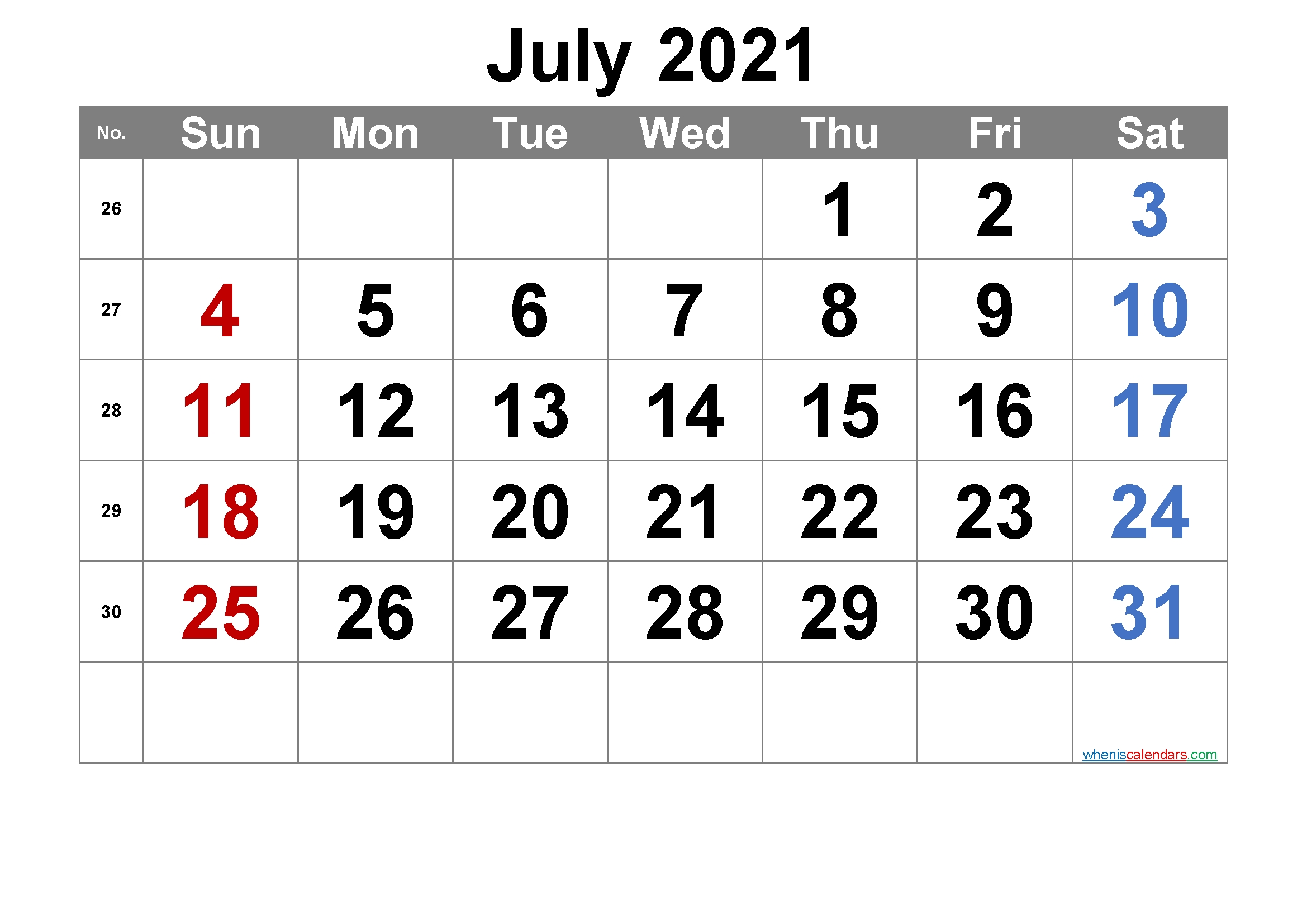 Free Printable July 2021 Calendar (Premium) In 2020