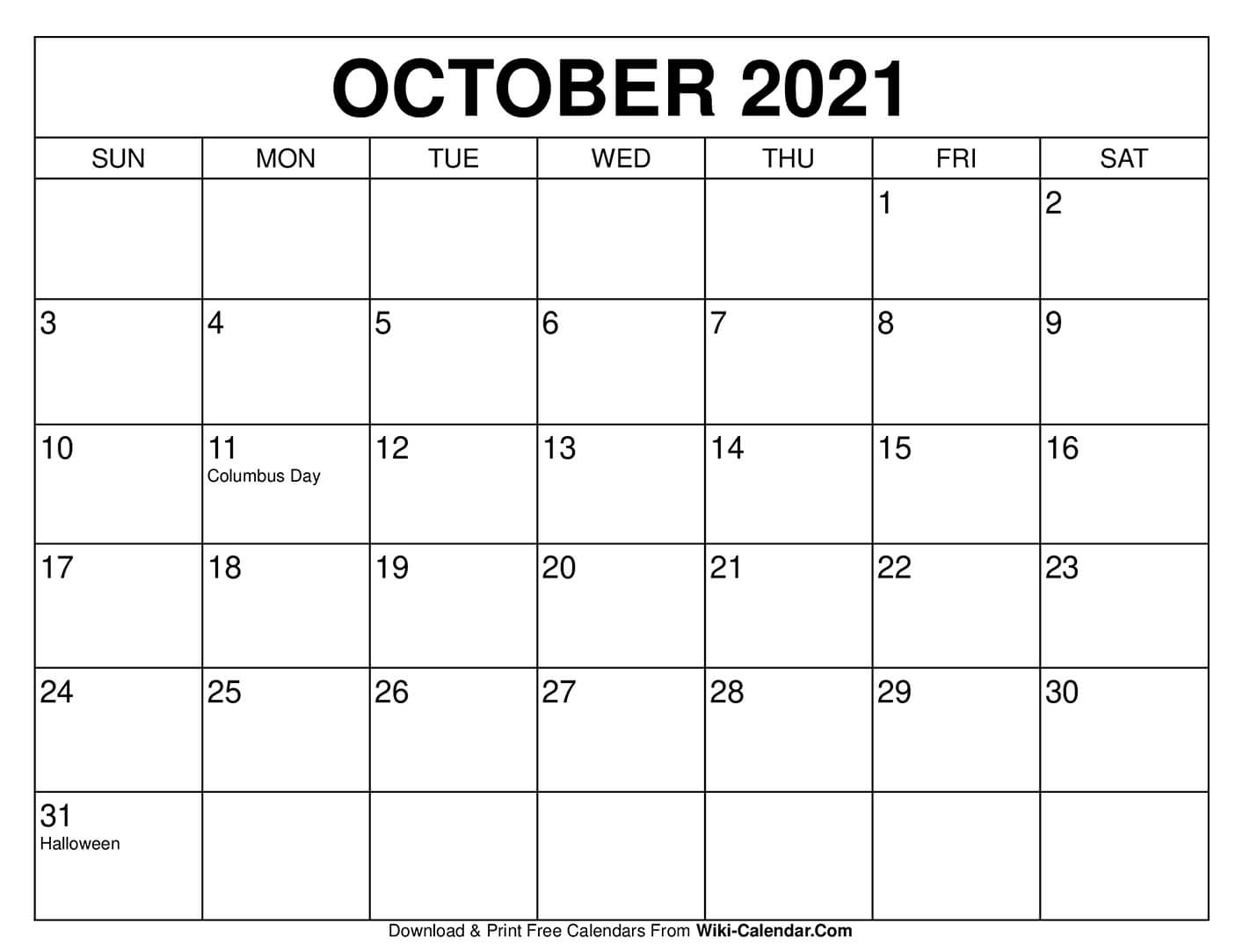 Free Printable October 2020 Calendars