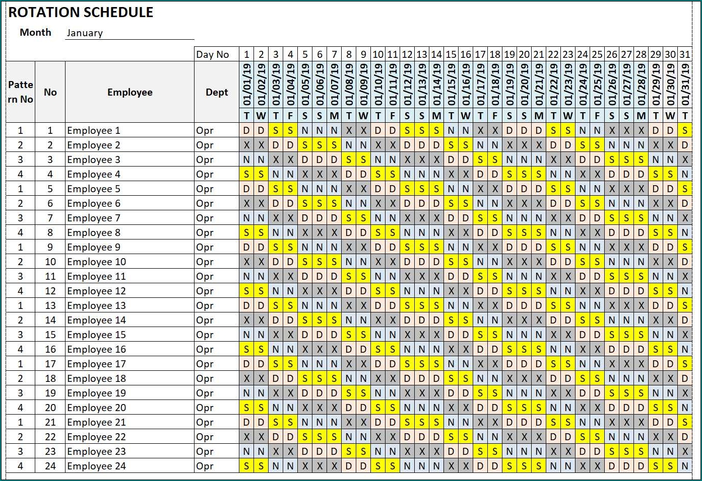 Free Printable Rotating Shift Schedule Template | Bogiolo