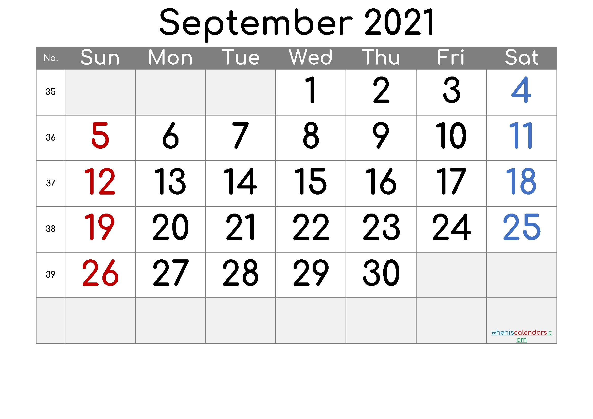 Print Free September 2021 Calendar Without Downloading ...