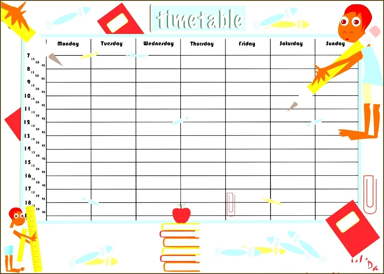 Free Printable Time Table Template | School Timetable