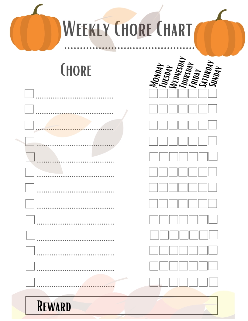 Free Printable Weekly Chore Chart Template | Pumpkin Fall In