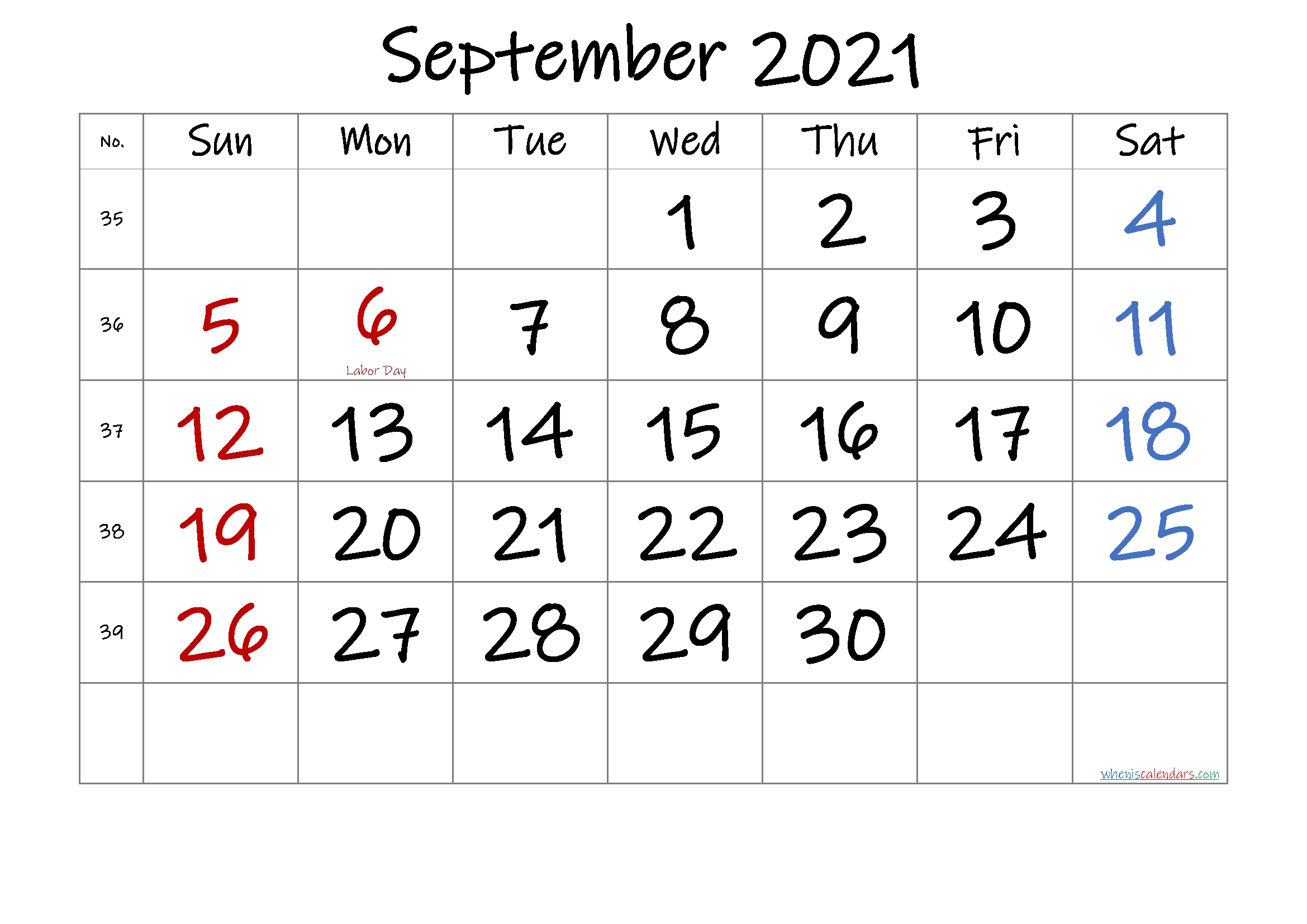 Free September 2021 Monthly Calendar Template Word-Template