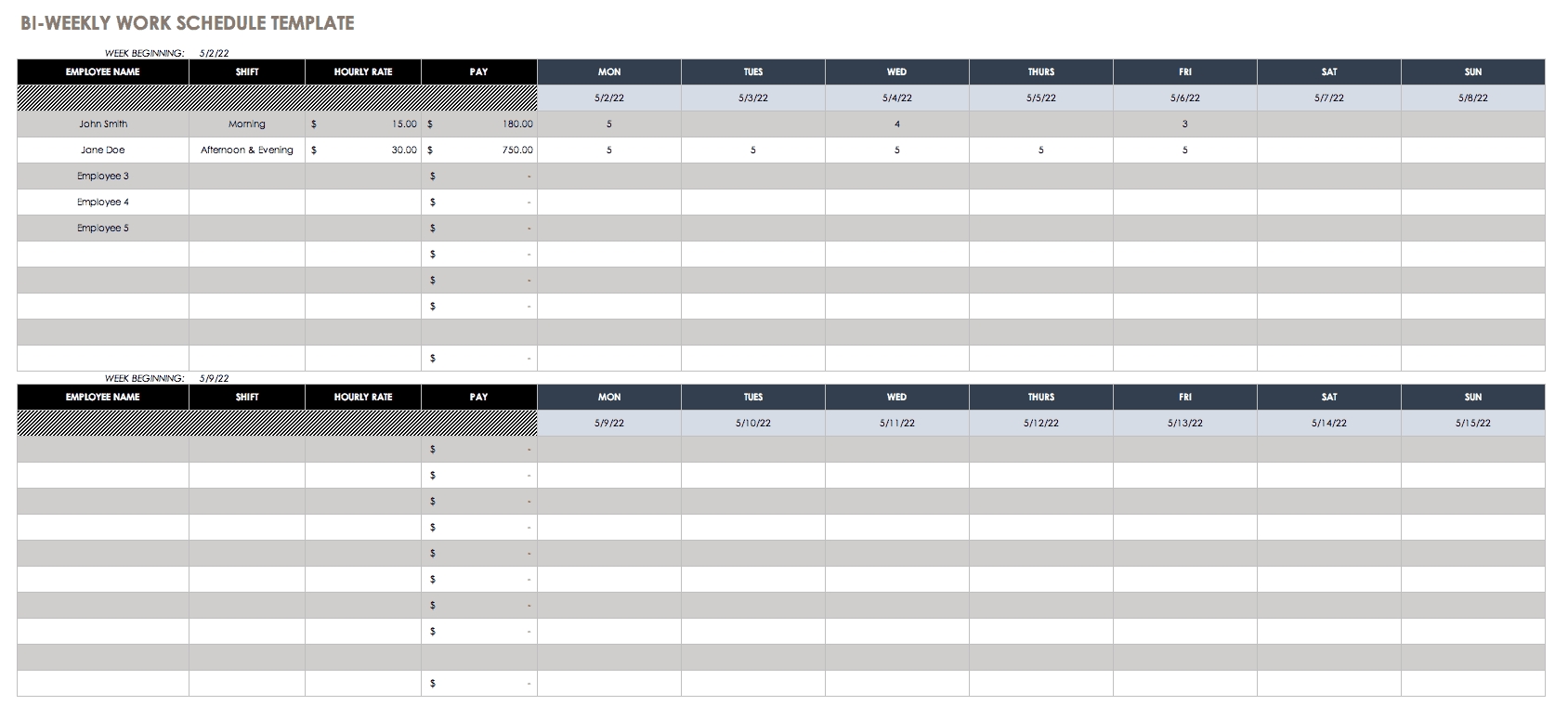 Monday Thru Friday Pratice Schedule