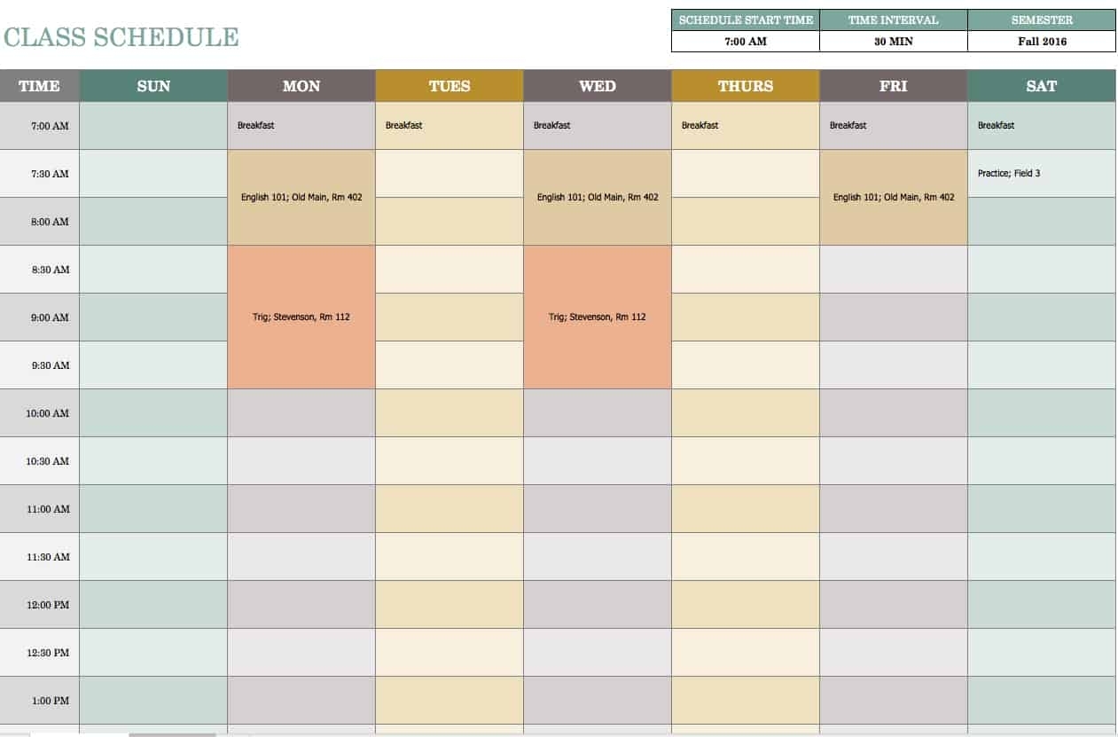timetable template excel free download