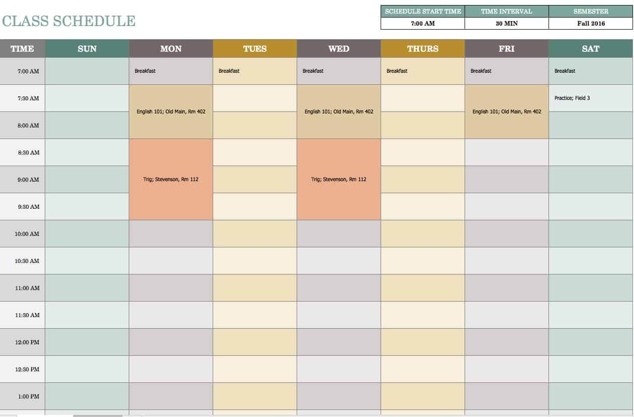 daily planner template excel