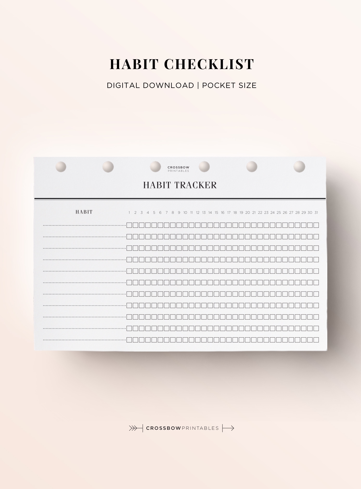 Habit Tracker Checklist: Printable Pocket Size Planner