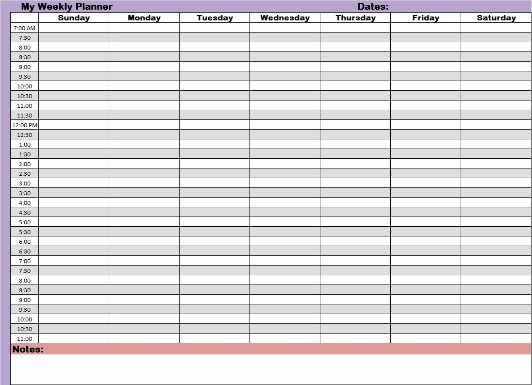 Half Hour Schedule Template Elegant Weekly Hourly Time