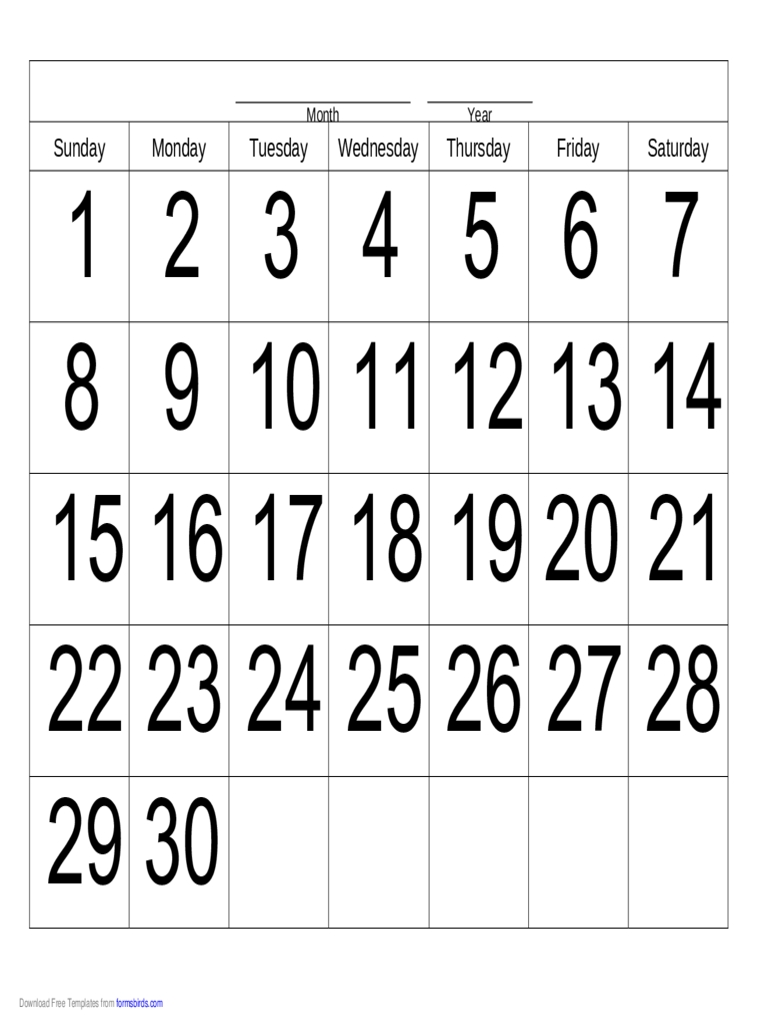 30 Day Calendar Online