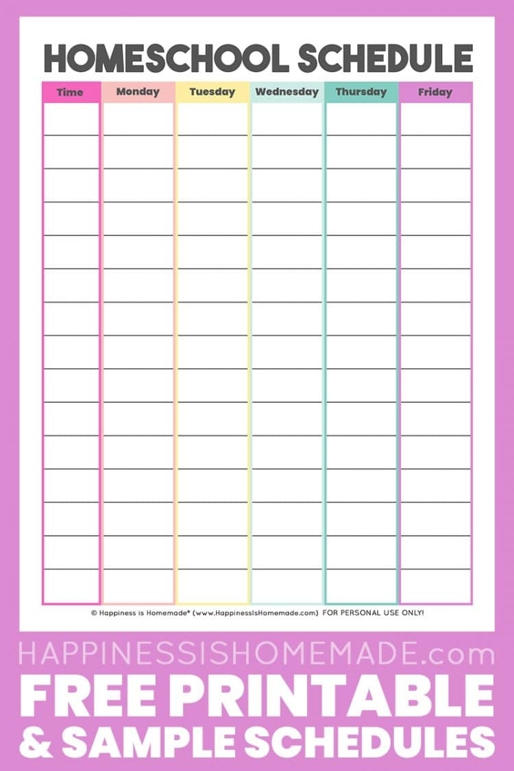 Homeschool Schedule Template: Free Printable - Happiness Is