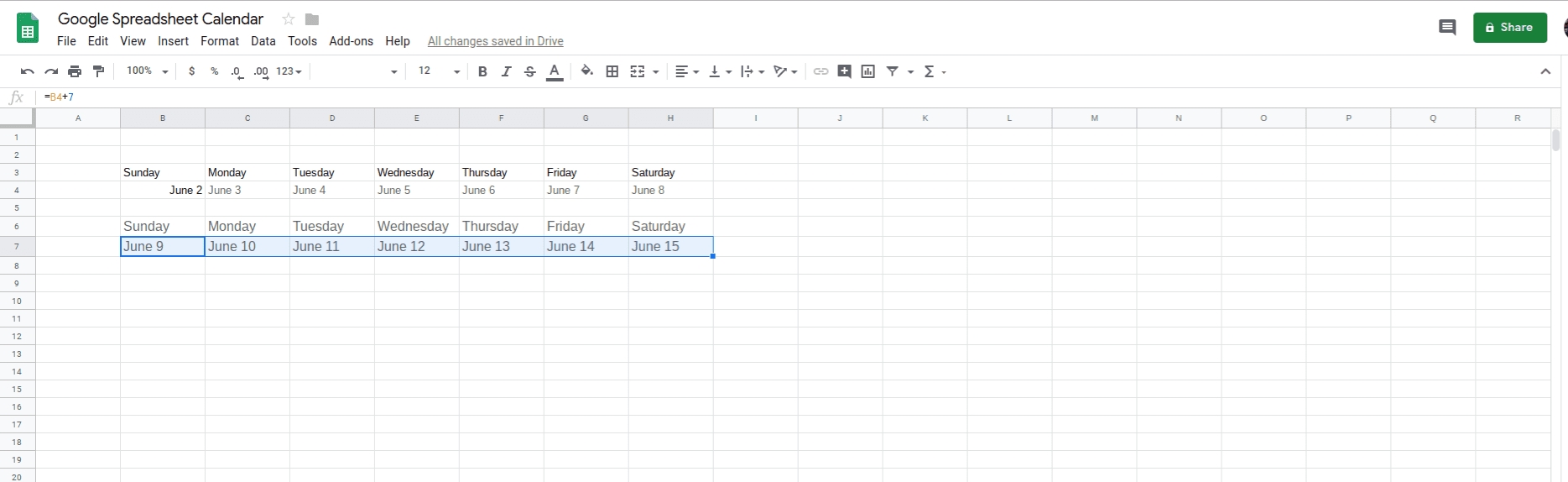 How To Create A Calendar In Google Sheets - Calendar