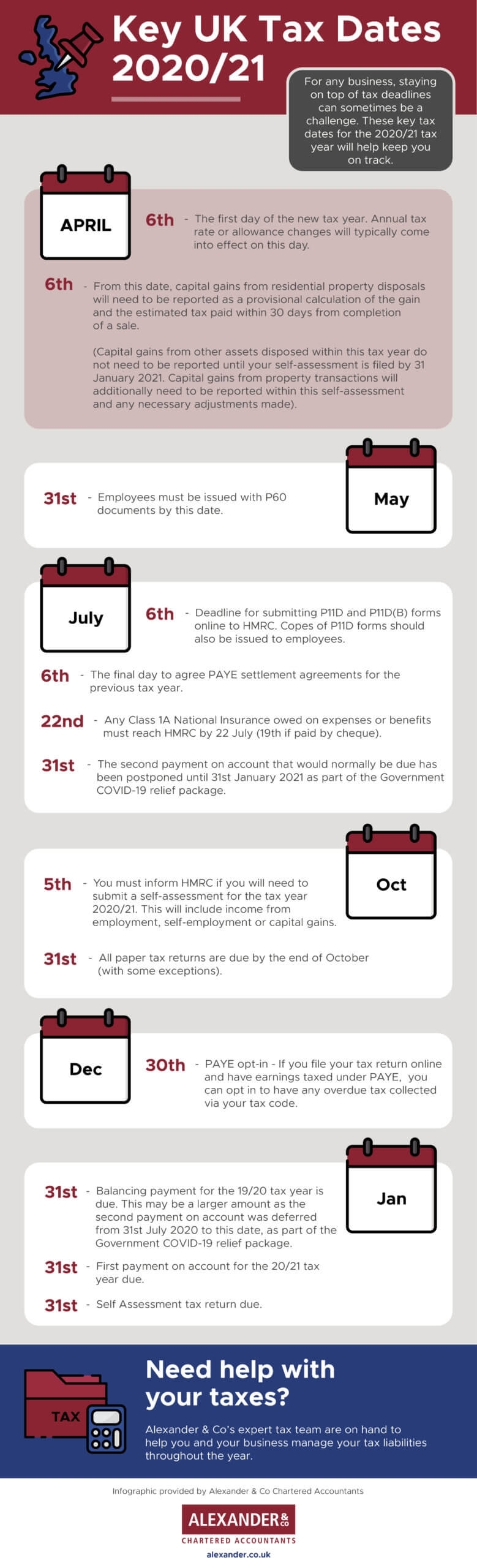 Important Tax Year 2020/21 Dates | Alexander &amp; Co.