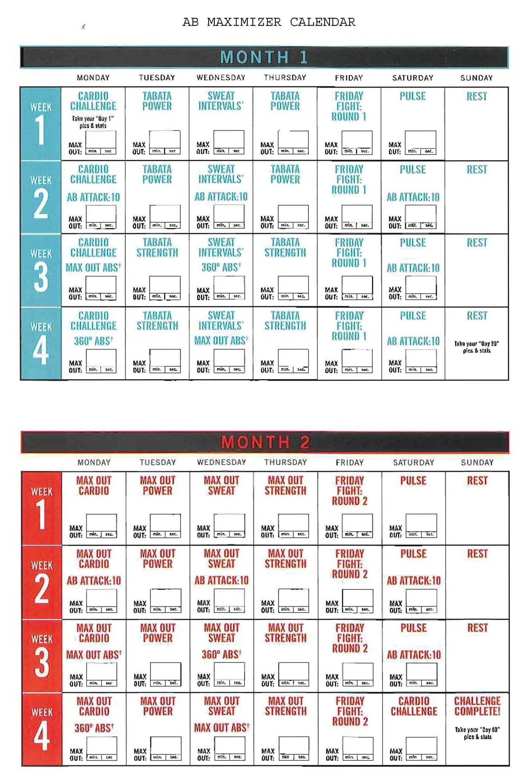 Insanity Ab Maximizer Calendar! Hit Tha Floor - Starting 12