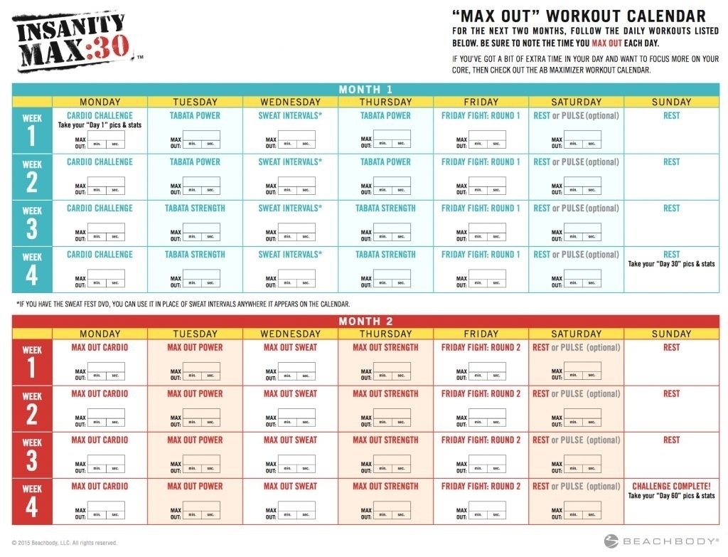 Insanity Calendar Worksheet | Printable Worksheets And