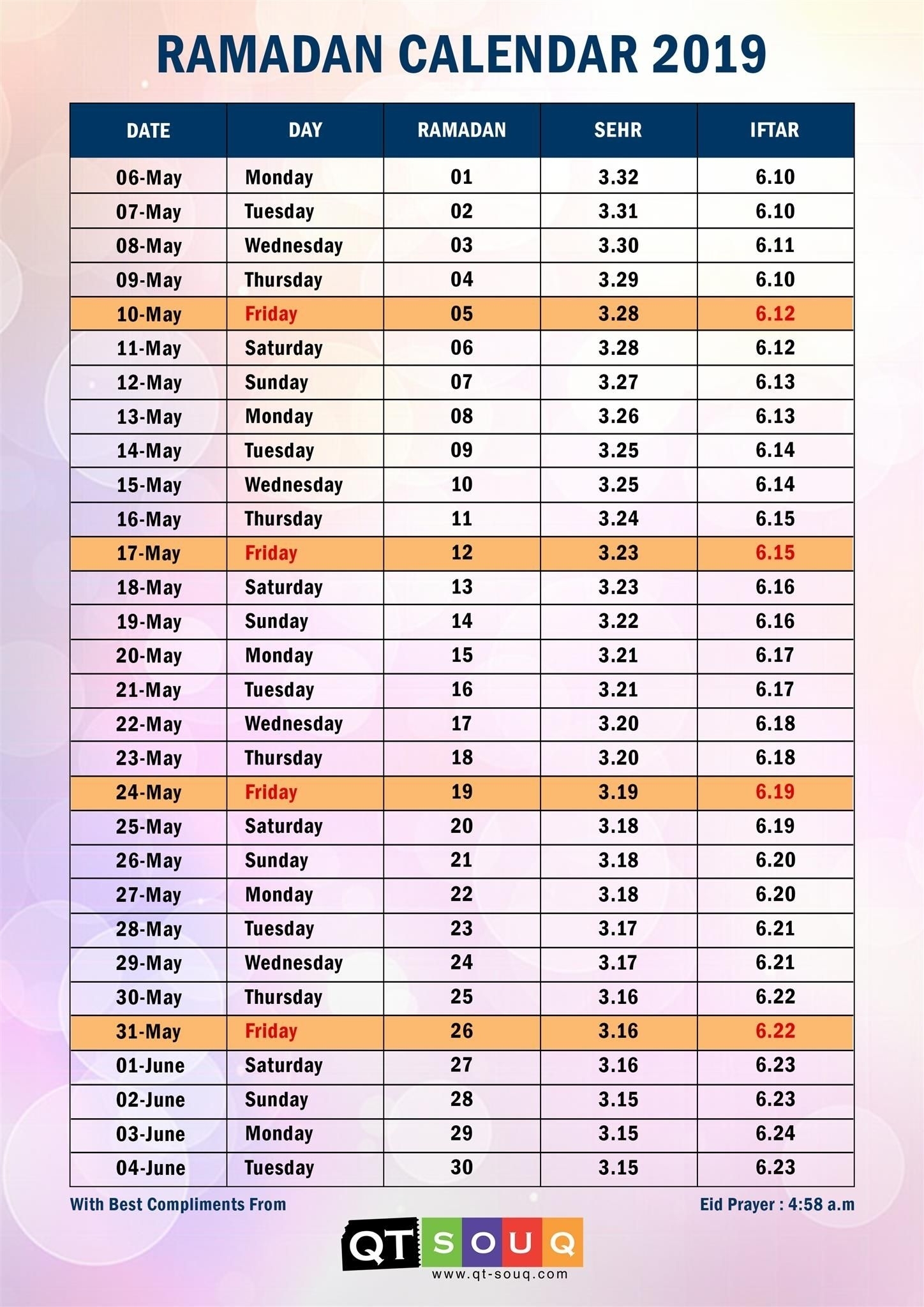 Islamic Calendar For Ramadan For The Future In 2020